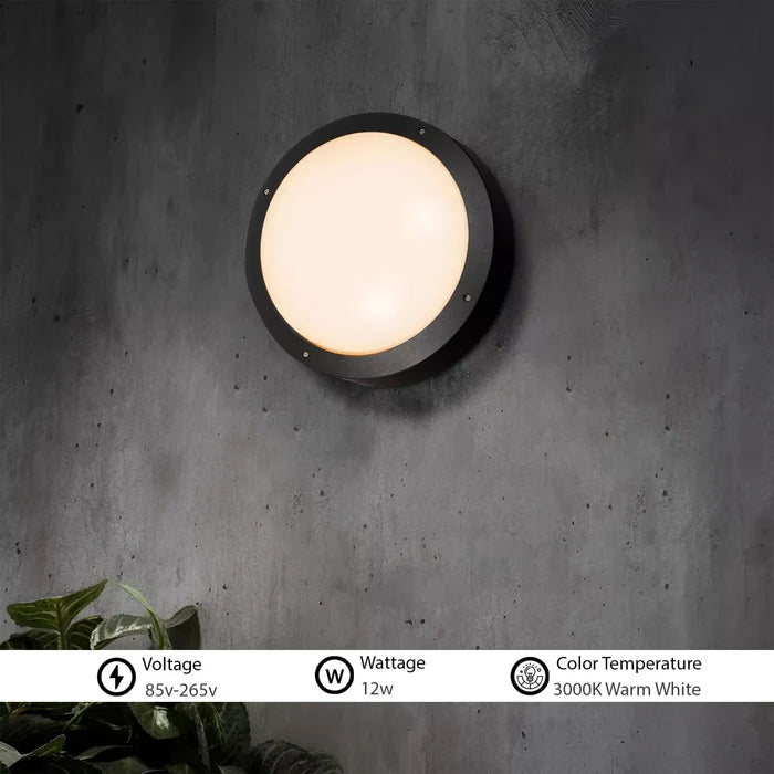 2 pack IP54 12W Outdoor Round LED Bulkhead 3000K Warm White Light ~3973