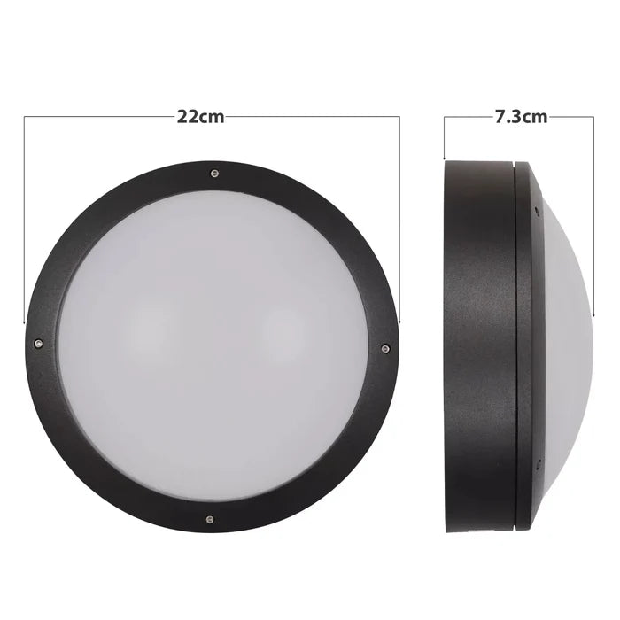 2 pack IP54 12W Outdoor Round LED Bulkhead 3000K Warm White Light ~3973