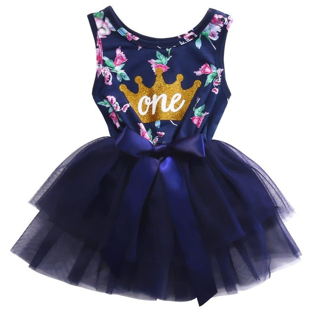 2017 Navy Flower Newborn Baby Girls Sundress Summer Ruffle Tulle Party Dress Clothes 0-24M