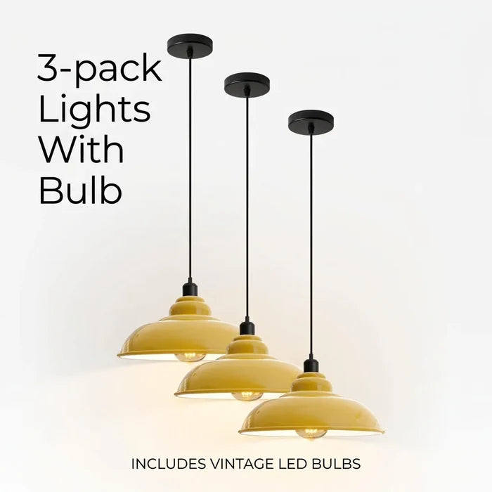 3-Pack Industrial Pendant Lights Curvy Ceiling Lamp ~6616