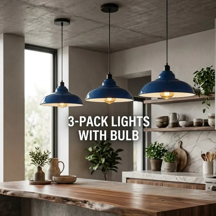 3-Pack Industrial Pendant Lights Curvy Ceiling Lamp ~6616