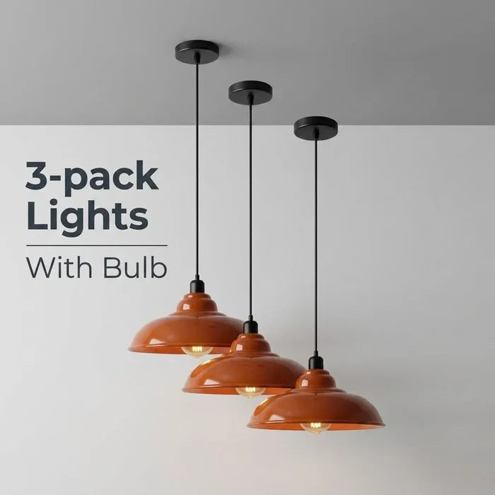 3-Pack Industrial Pendant Lights Curvy Ceiling Lamp ~6616