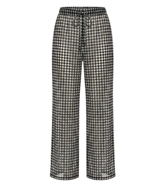 gingham emoji Black and white checkered pants on a white background