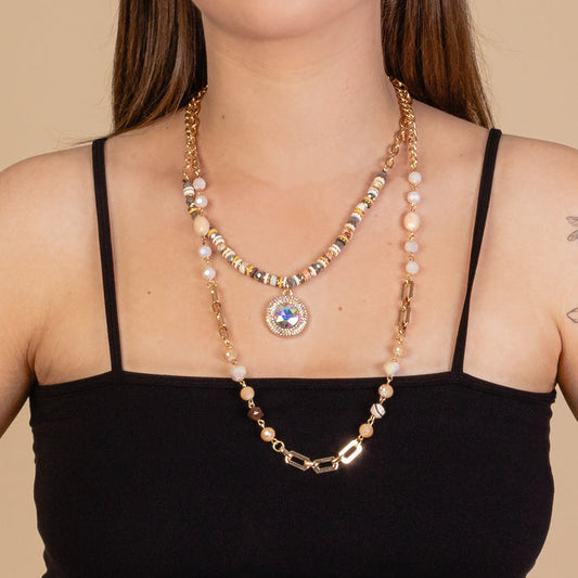 72938 - Layered Rhinestone Necklace - Brown