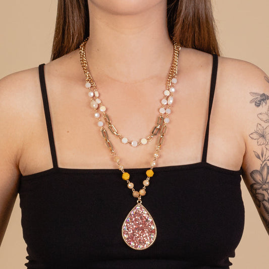 72941 - Layered Glitter Pendant Necklace - Rose Gold
