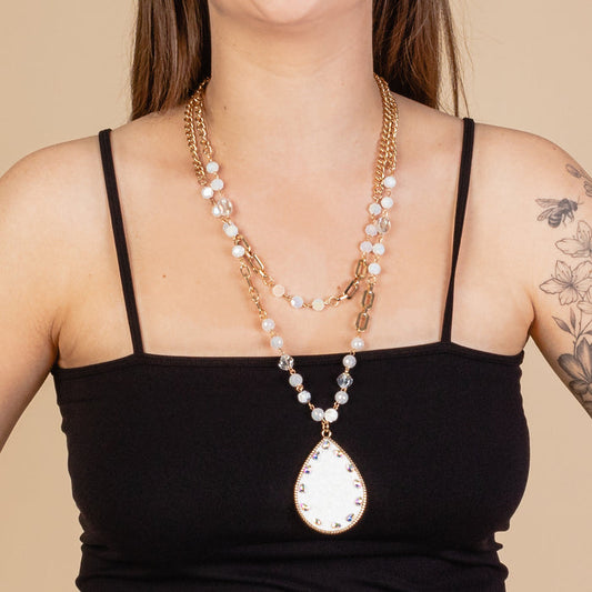 72941 - Layered Glitter Pendant Necklace - White