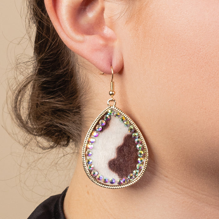 73562-1 - Crystal Lined Hide Earrings - Brown
