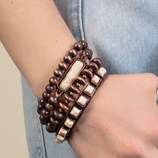 74819 - Stacked Squash Blossom Bracelets - Ivory & Copper
