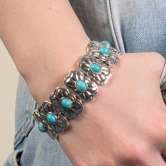 74828 - Squash Blossom Bracelet - Turquoise & Silver