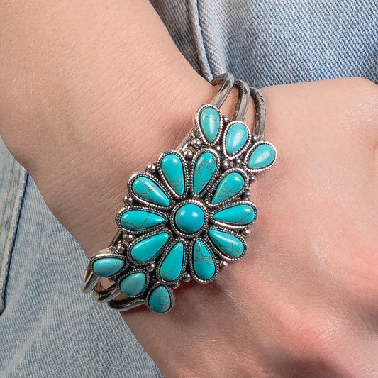 74830 - Squash Blossom Cuff Bracelet - Turquoise & Silver