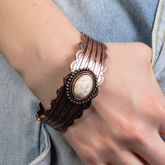 74833 - Squash Blossom Cuff Bracelet - Ivory & Copper