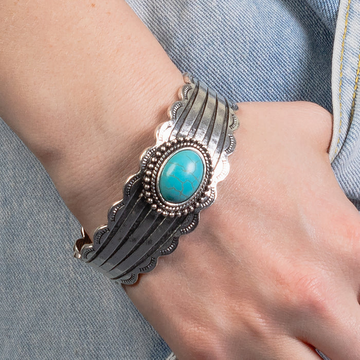 74833 - Squash Blossom Cuff Bracelet - Turquoise & Silver