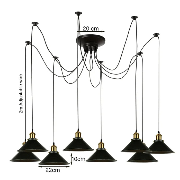 9-Light Spider Pendant Chandelier | E27 Industrial Lighting ~6668