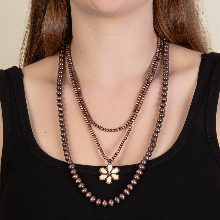 92213 - Layered Squash Blossom Necklace - Ivory & Copper