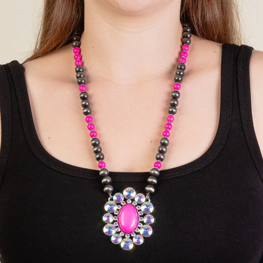 92221 - Squash Blossom Necklace - Fuchsia & Silver