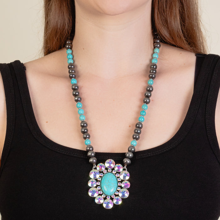 92221 - Squash Blossom Necklace - Turquoise & Silver