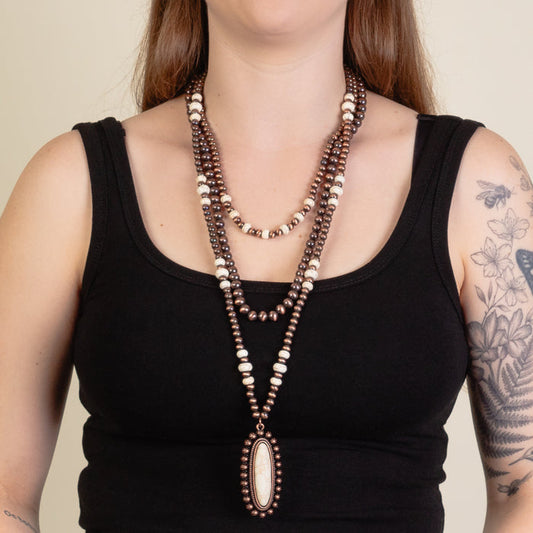92224 - Layered Squash Blossom Necklace - Ivory & Copper