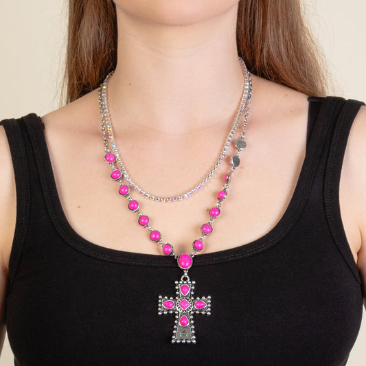 92228 - Layered Squash Blossom Necklace - Fuchsia