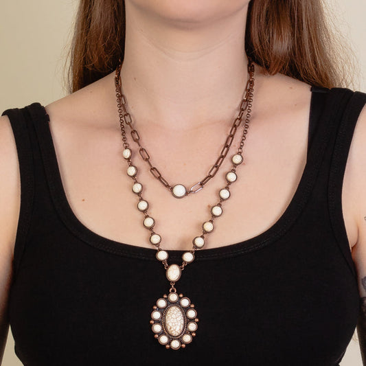 92229 - Layered Squash Blossom Necklace - Ivory & Copper