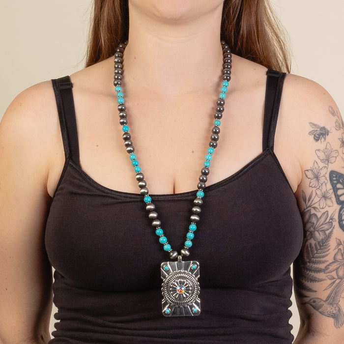 92234 - Squash Blossom Necklace - Turquoise & Silver