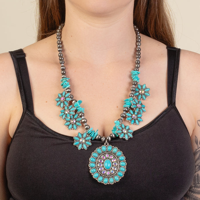 92241 - Squash Blossom Necklace - Turquoise & Silver