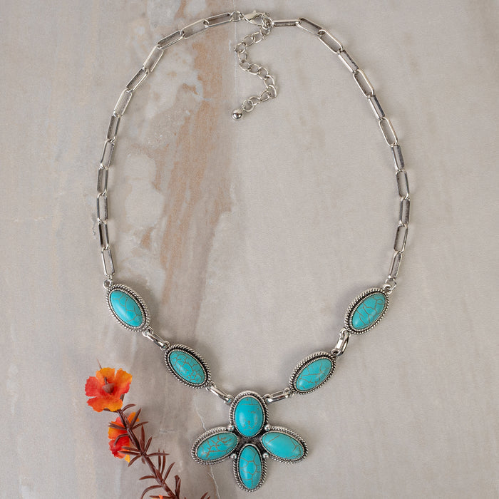 92249 - Squash Blossom Necklace - Turquoise & Silver