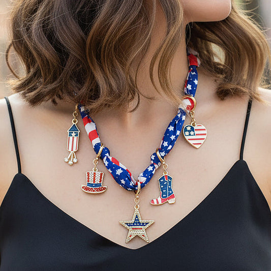 92432 - Fourth of July Scarf Necklace - Red White & Blue