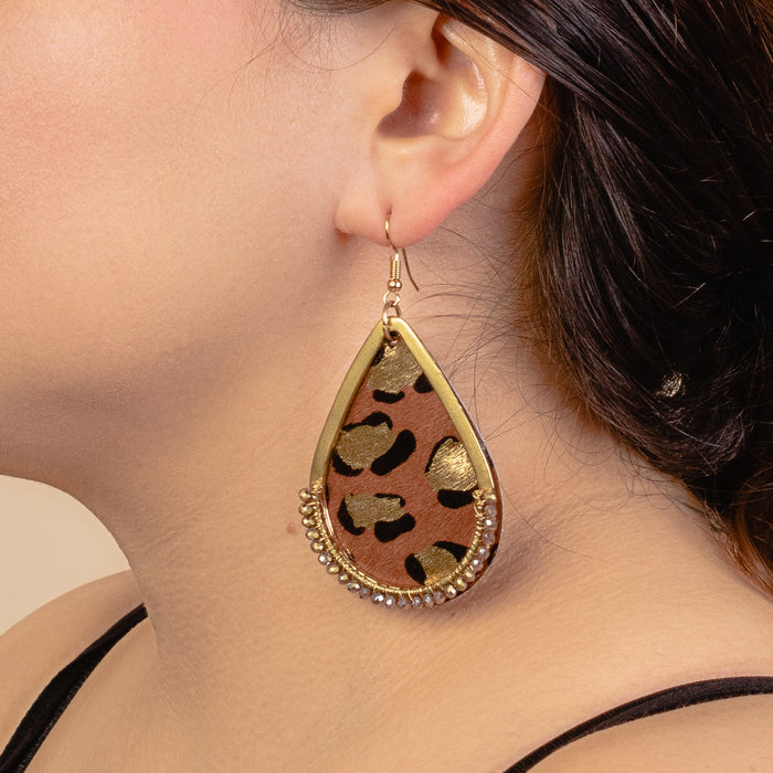 93062 - Animal Print Drop Earrings - Leopard