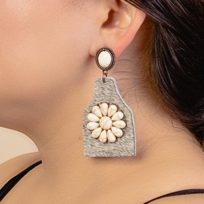 93093 - Animal Print Squash Blossom Earrings - Ivory