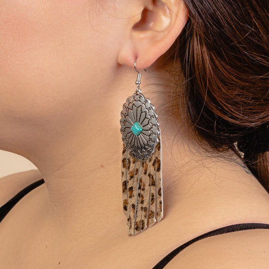 93095 - Squash Blossom Tassel Earrings - Leopard