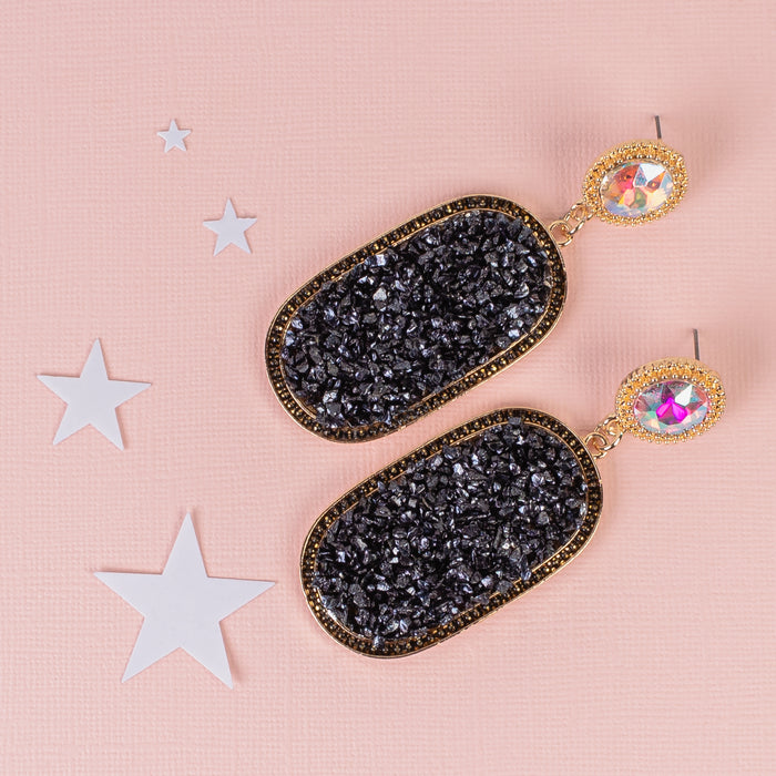 93152 - Rhinestone Glitter Earrings - Black