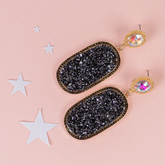 93152 - Rhinestone Glitter Earrings - Black
