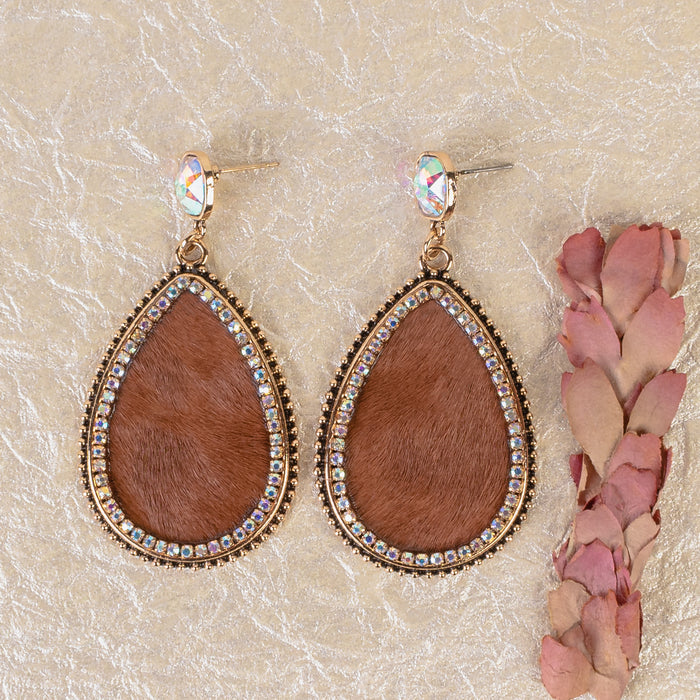 93168 - Animal Print Drop Earrings - Brown