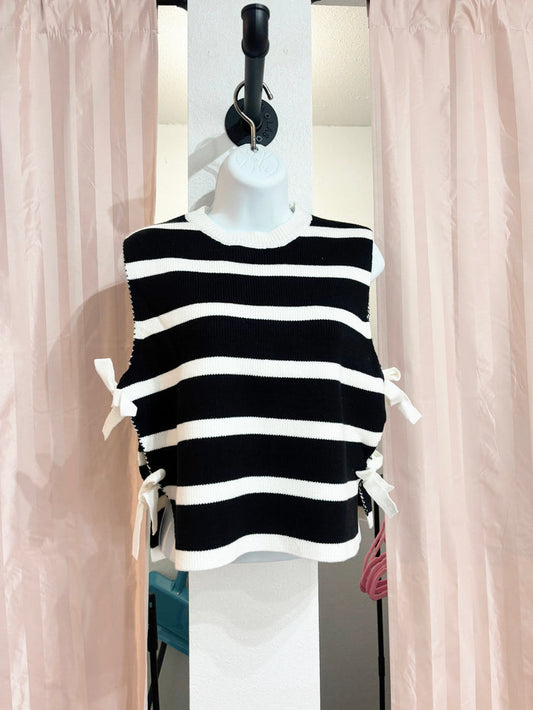 Side Tie Stripe Sweater Vest