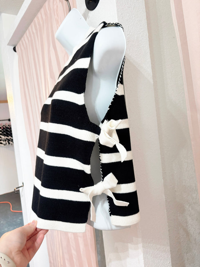 Side Tie Stripe Sweater Vest