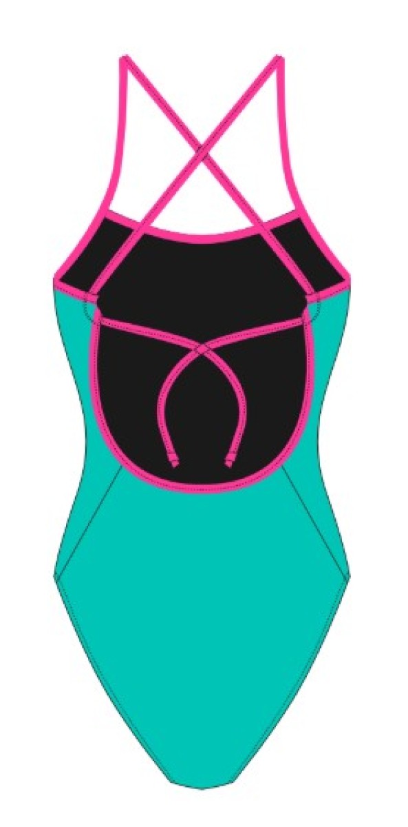AK Women's AK Tieback swimsuit in Calm/Game Pink, featuring a stylish design and tieback detail for a comfortable fit.