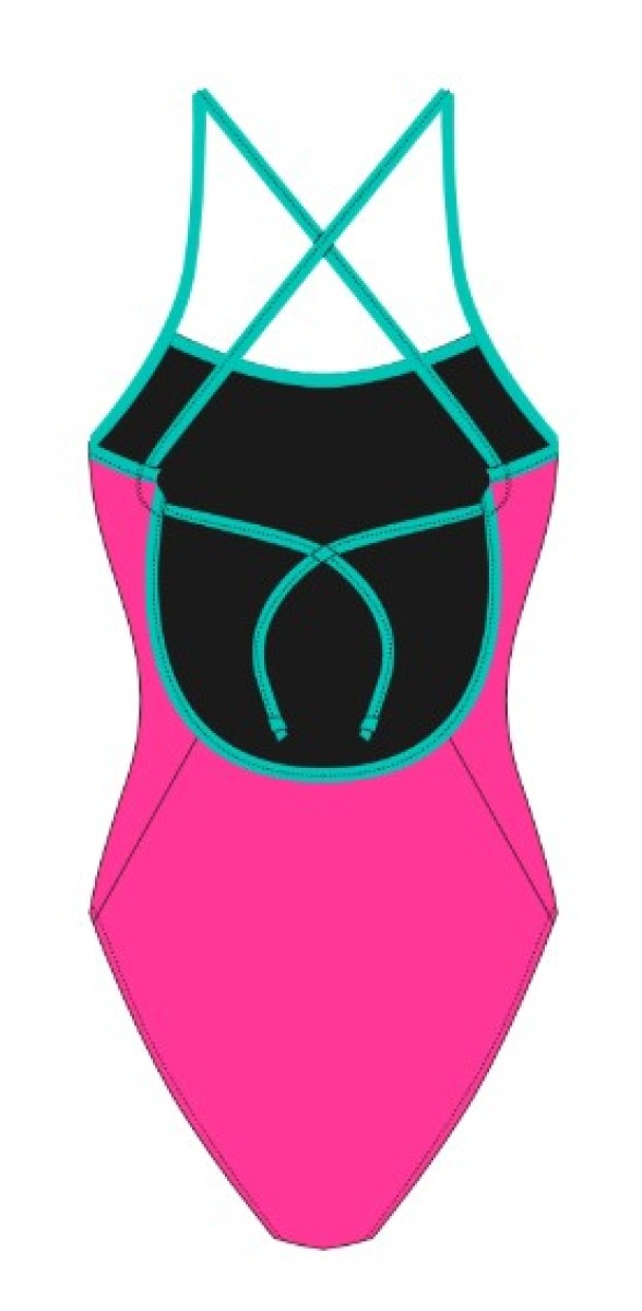 AK Women's AK Tieback swimsuit in Game Pink and Calm, featuring a stylish back tie and vibrant swimwear design.