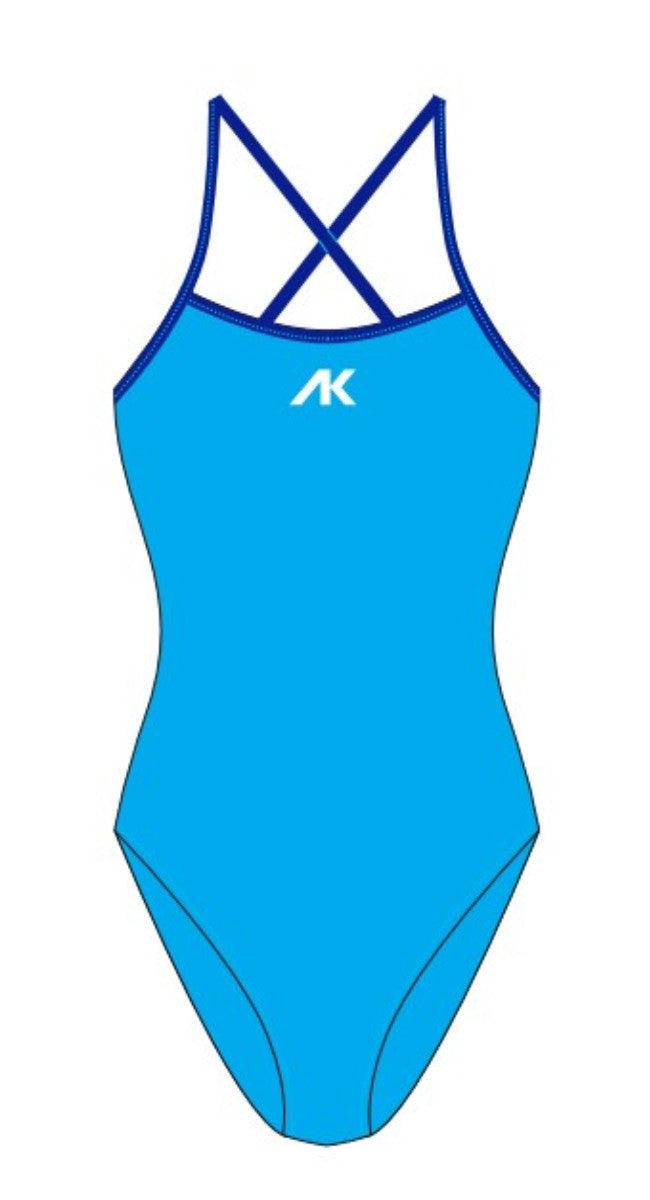 AK Women's AK Tieback swimsuit in Laguna and Speed colors, featuring a stylish back tie design and comfortable fit.