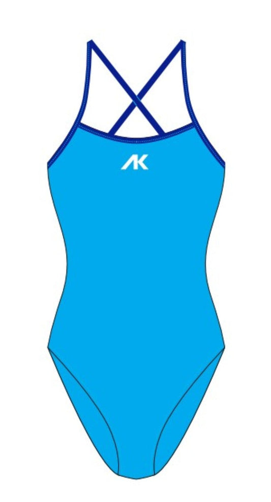 AK Women's AK Tieback swimsuit in Laguna and Speed colors, featuring a stylish back tie design and comfortable fit.