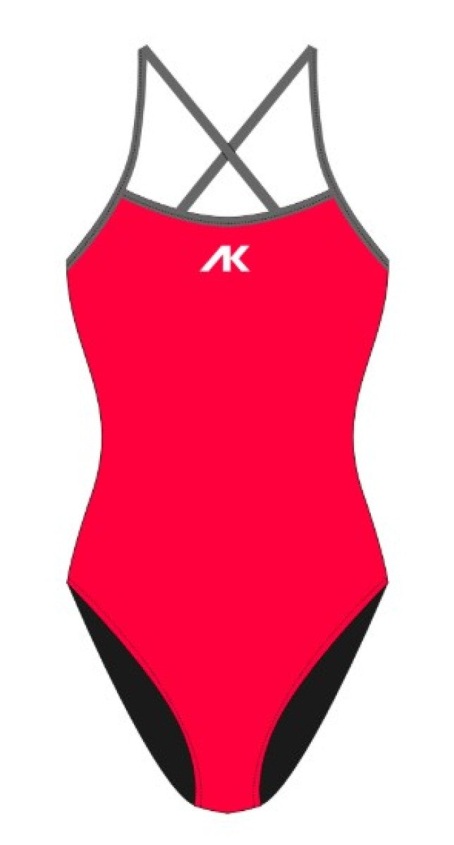 AK Women's AK Tieback swimsuit in Neon Cherry and Pomice with stylish tieback detail, perfect for beach or poolside wear.