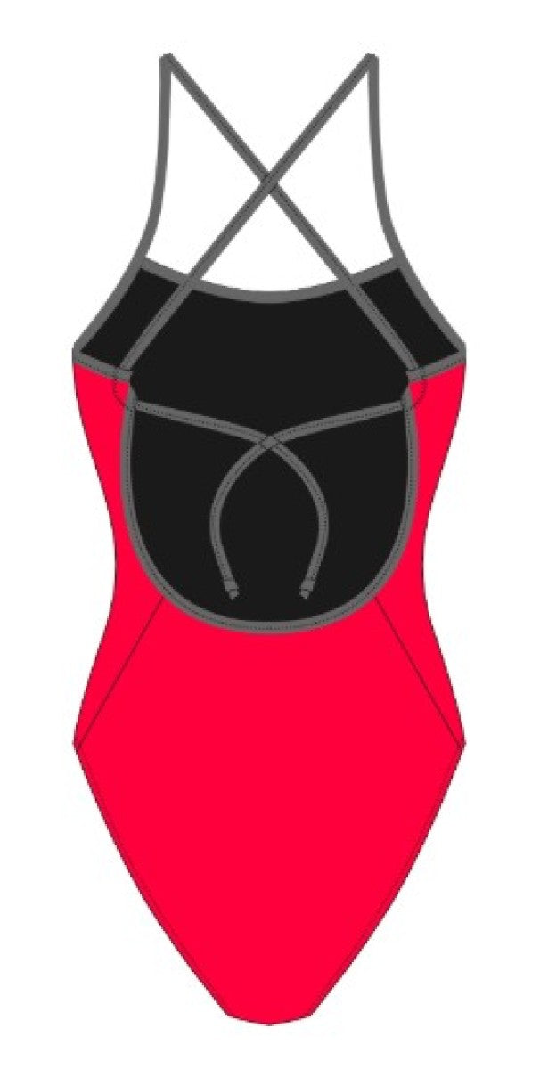 AK Womens AK Tieback swimsuit in Neon Cherry and Pomice, featuring a stylish back tie and vibrant summer design.