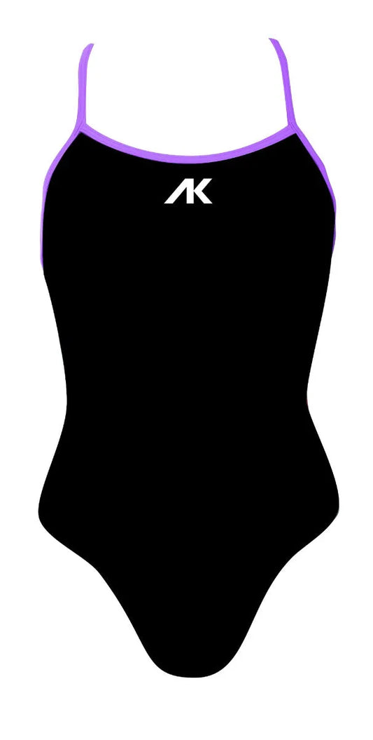 Black AK women's tieback swimsuit with paddle design, featuring a sleek and stylish swimwear style for women.