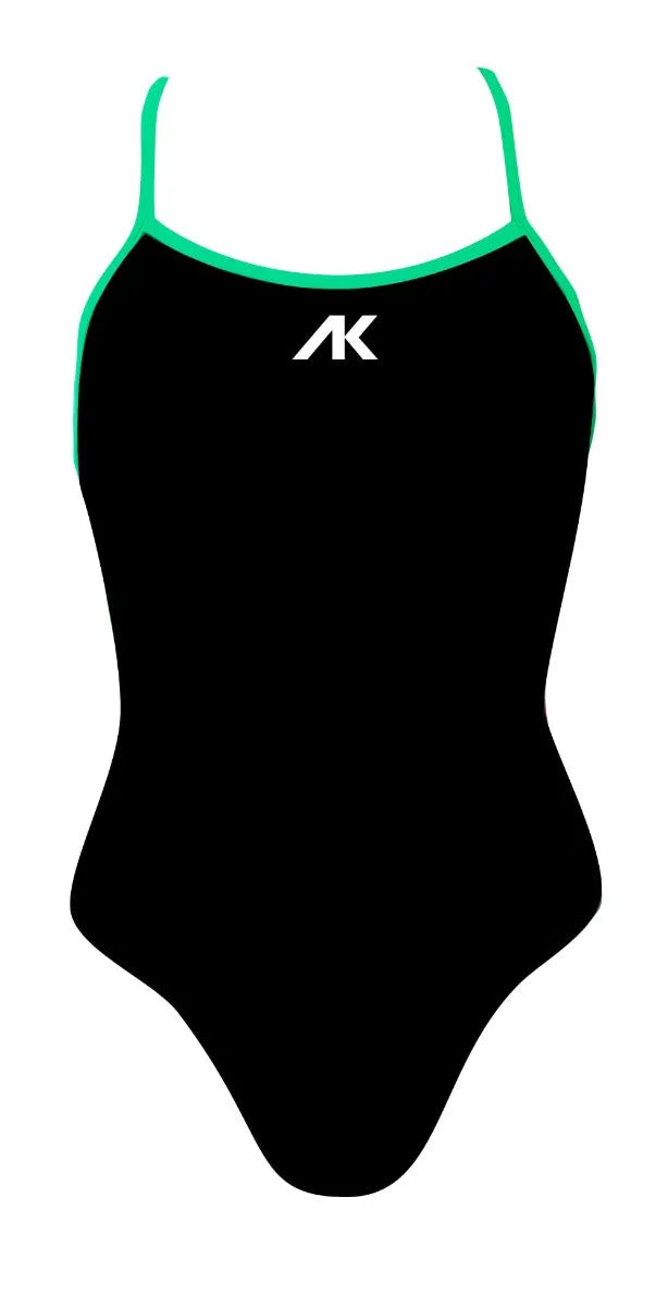 Black AK Women's AK Tieback swimsuit with a stylish tieback design, crafted for comfortable beach or pool wear.
