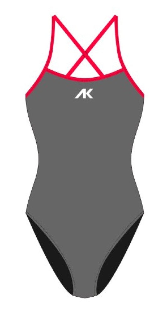 AK Womens AK Tieback swimsuit in Pomice and Neon Cherry, featuring a stylish tieback design and vibrant color pattern.