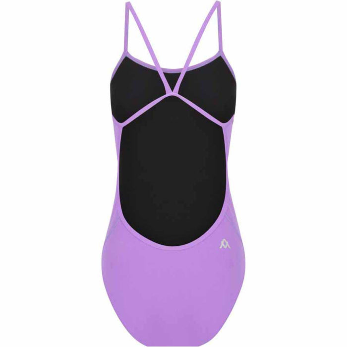 Amani Girls Iris Proback one-piece swimsuit in purple with a secure back design, perfect for swimming and beach wear.