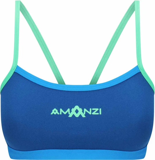 Amani Girls Seaglass Bikini Top in blue, featuring a tankini style with adjustable straps and a comfortable fit.