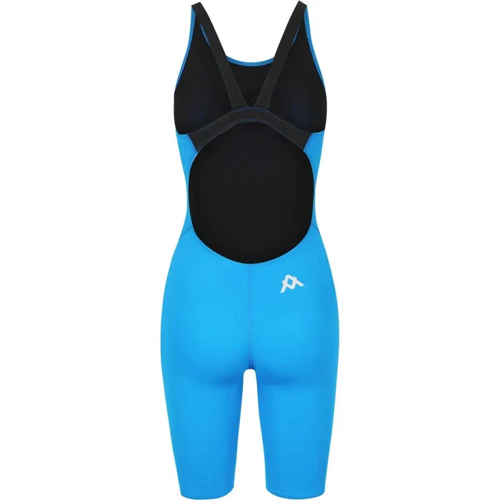 Amani Women's Azure Active Kneesuit in royal blue, form-fitting wetsuit designed for water sports, showing front view with arms extended