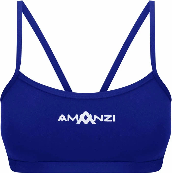 Amani women's cobalt blue bikini top, tankini style, with adjustable straps and supportive design, perfect for beachwear.
