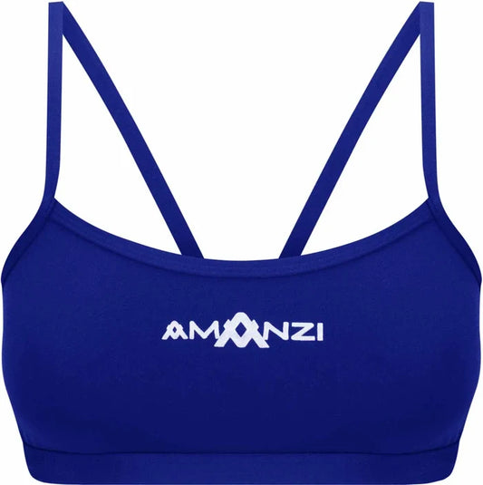 Amani women's cobalt blue bikini top, tankini style, with adjustable straps and supportive design, perfect for beachwear.