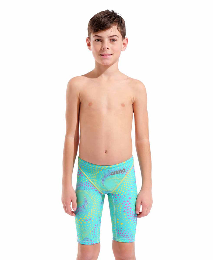 Arena Boys Powerskin ST Next Limited Edition jammer in Fireflow Seaglass with sleek design and snug fit for competitive swimming.